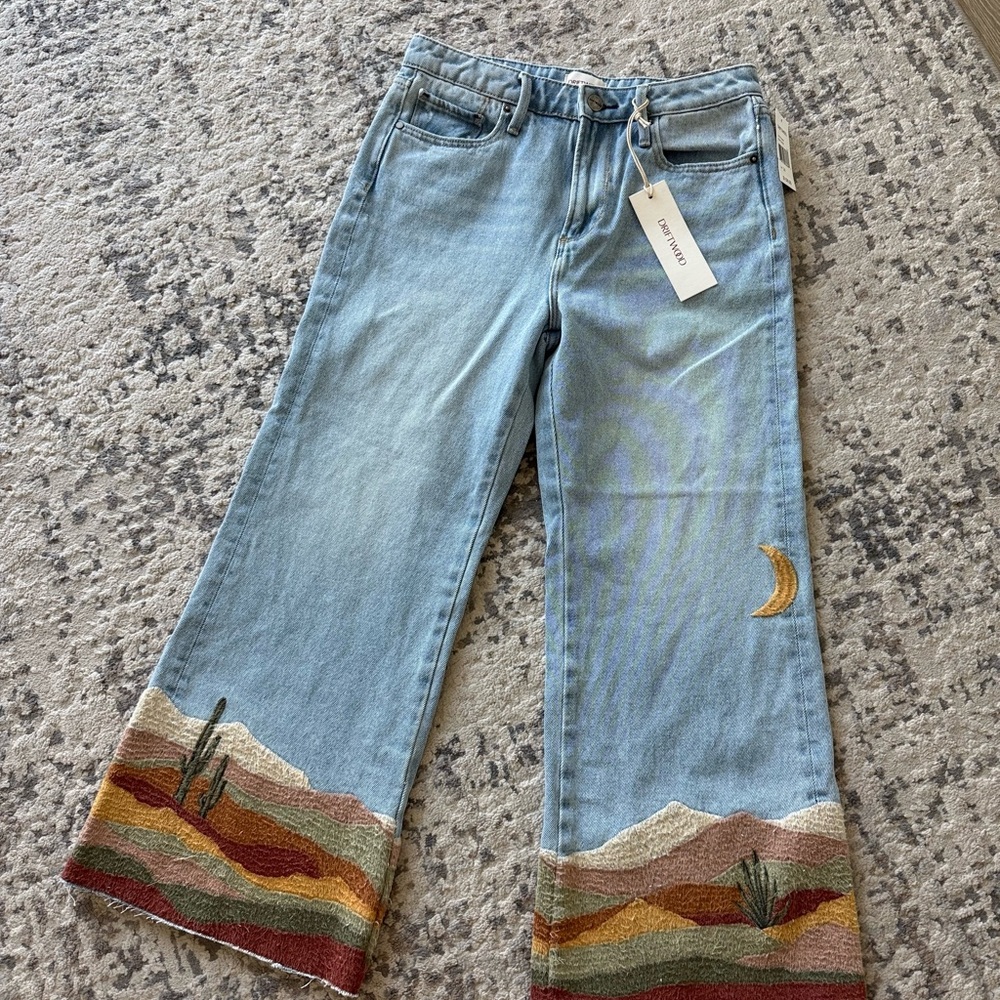 DRIFTWOOD Light Blue Wide-Leg Jeans with Desert Embroidery
